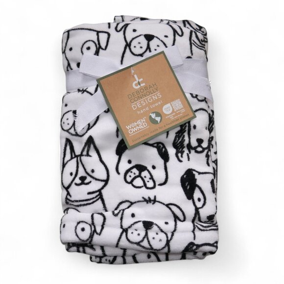 Deborah Connolly 6 PC Bath Towel Set Set Puppy Faces Black & White Dog Show NWT - Picture 5 of 10